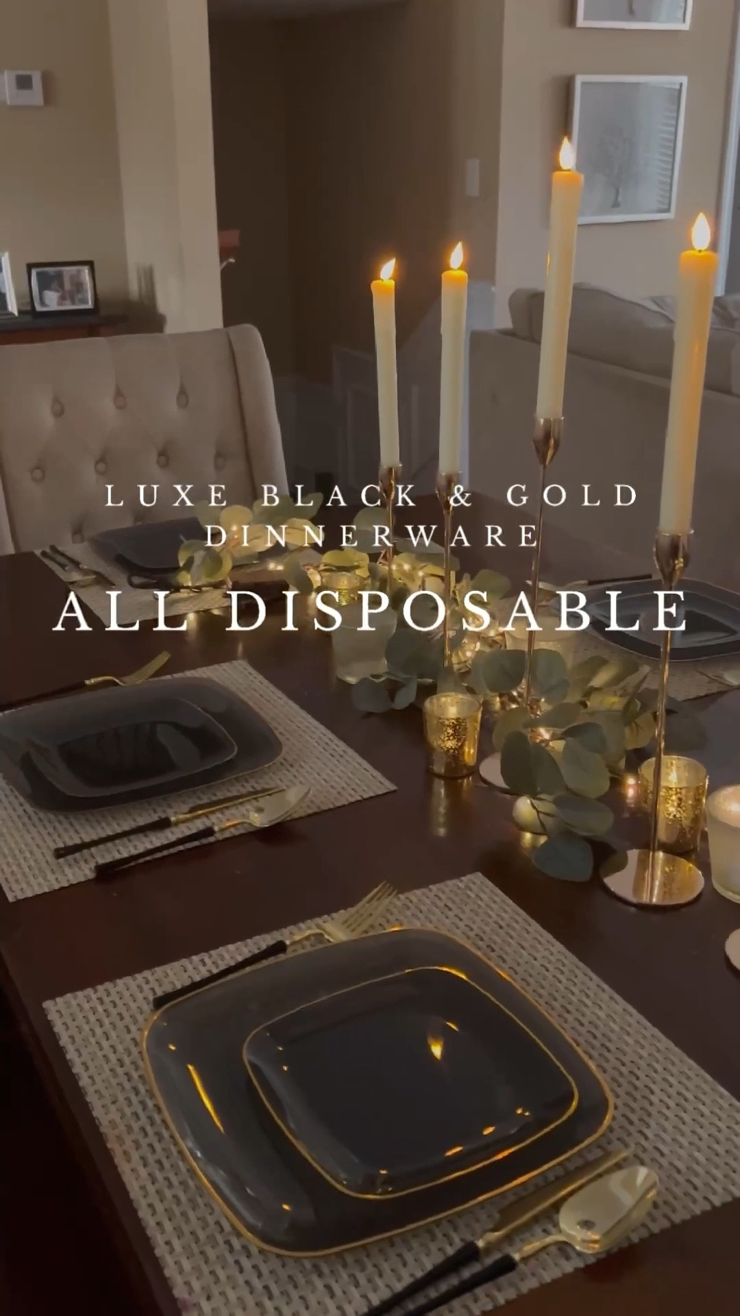 Luxe Black + Gold dinnerware ALL DISPOSABLE 🤯

#LTKHome #LTKSeasonal #LTKStyleTip