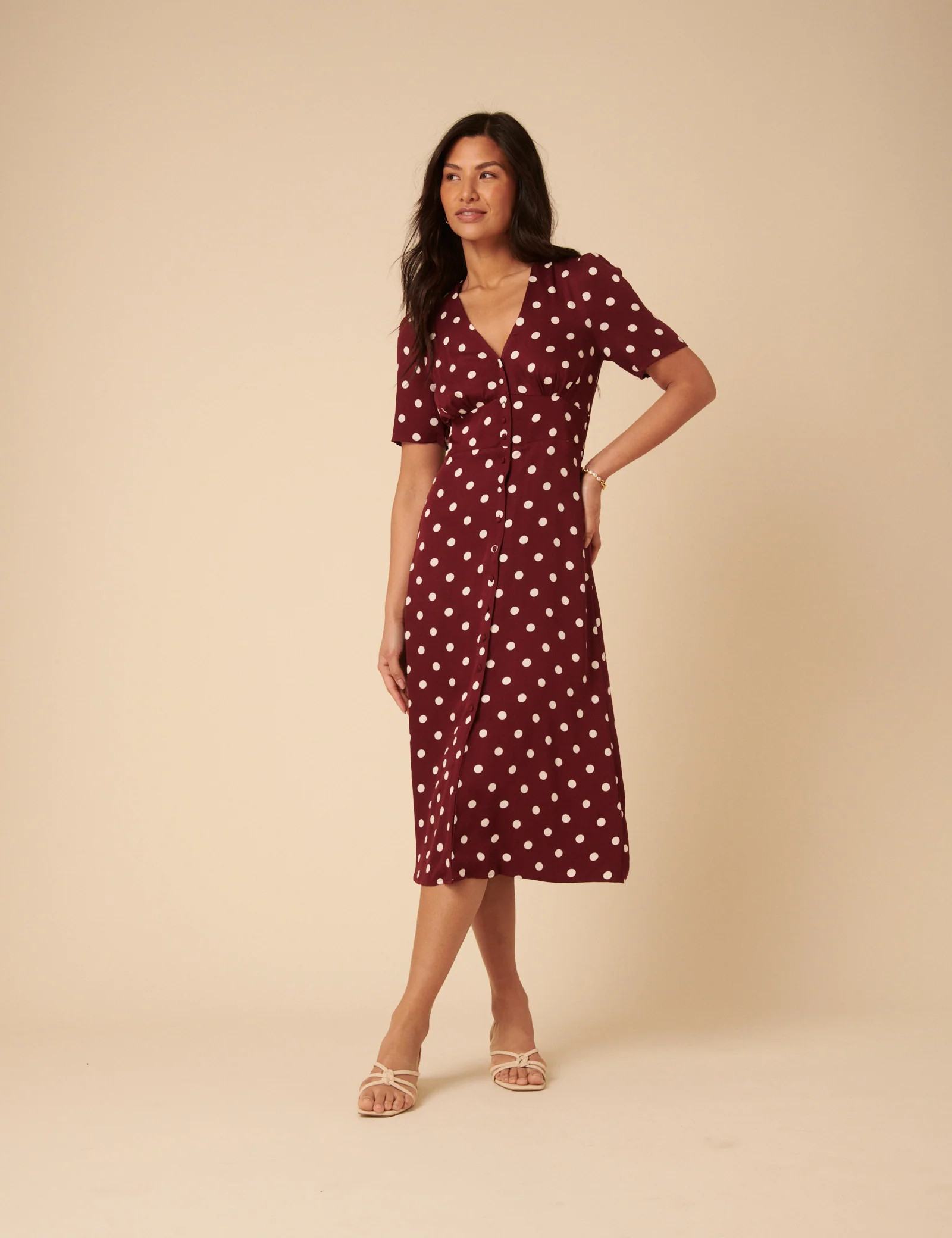 Brown Polka Dot Alexa Midi Dress | Nobody's Child