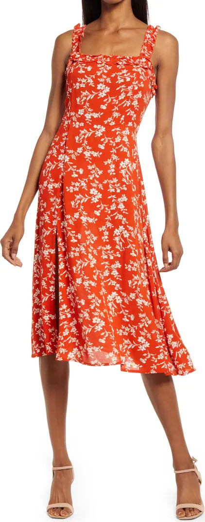 Garden Date Floral Ruffle Strap Midi Sundress | Nordstrom