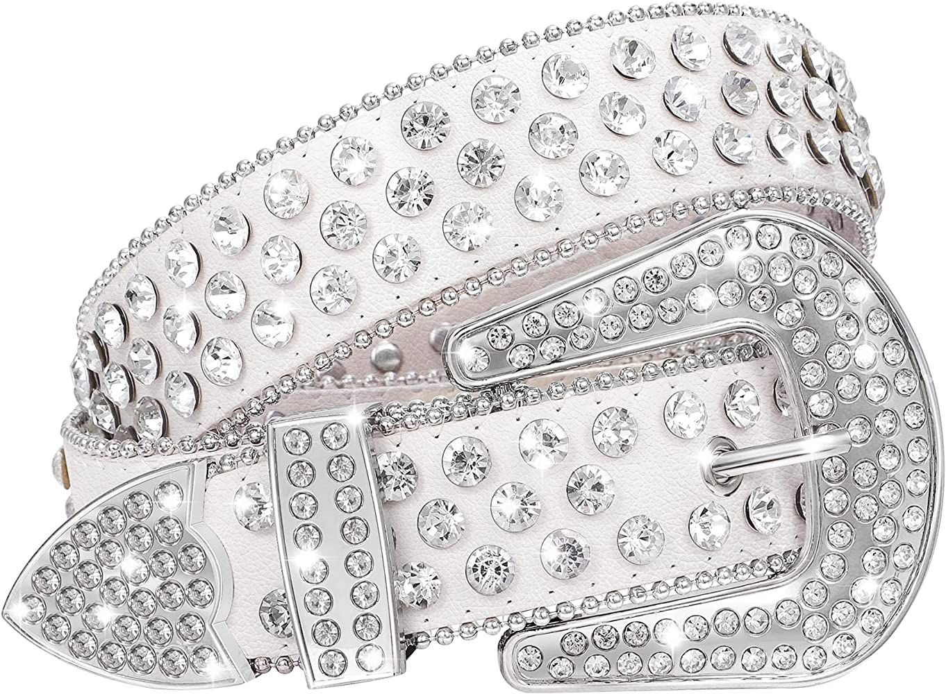 WHIPPY Women Rhinestones Leather Belt Bling Studded Western Cowgirl Waist Belt for Jeans Pants,S,... | Amazon (US)