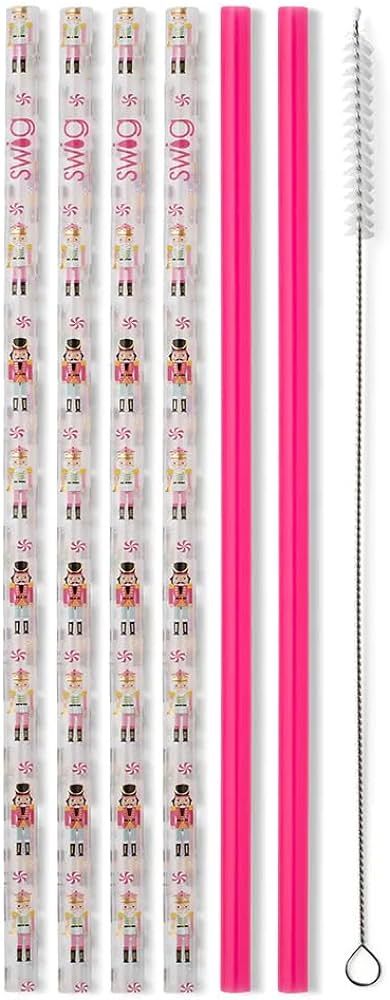 Swig Life Reusable Straws Nutcracker + Hot Pink Tall Straw Set & Cleaning Brush, Each Straw is 10... | Amazon (US)