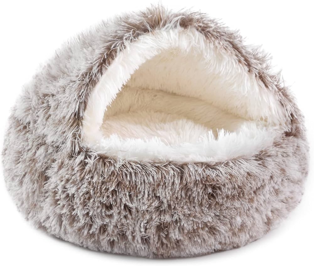 NOYAL Round Hooded Donut Dog Bed for Small & Medium Pets - Plush Fluffy Anti-Anxiety Cat Cave Bed... | Amazon (US)