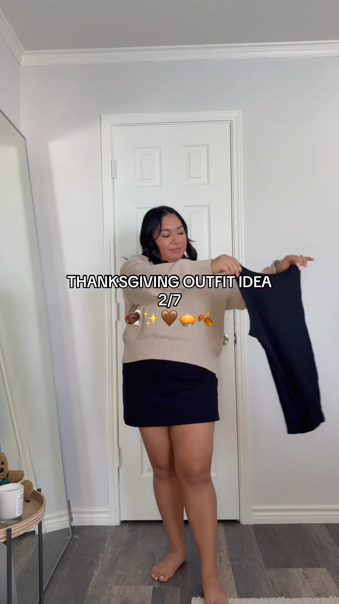 Thanksgiving midsize outfit series day 2 of 7! Outfit is 🔗 in comments & LTK! Thanksgiving outfit idea, midsize fashion, midsize style, Thanksgiving day outfit, all black outfit, suede boots, black skirt, black cardigan 

#LTKHoliday #LTKMidsize #LTKSeasonal