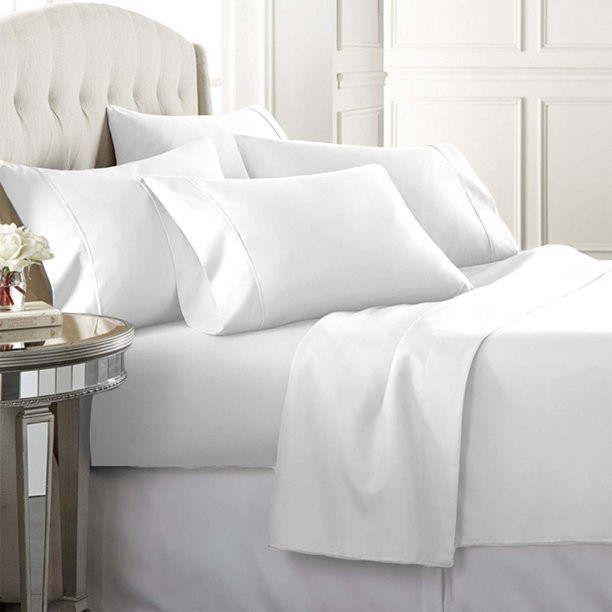 Luxury Home Super-Soft 1600 Series Double-Brushed 6 Pcs Bed Sheets Set (Queen, White) - Walmart.c... | Walmart (US)