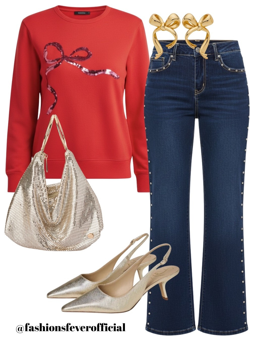 Holiday Outfit! New Year’s Eve or any chic cold-weather outing. I paired studded blue jeans with the sweetest bow-detail red sweater for a soft, feminine, winter-glam look. Styled with bow earrings, a gold bag, and gold slingback heels to keep everything bright, fresh, and festive. A cozy yet polished outfit that works beautifully for holiday dinners, winter parties, and casual celebrations. Shop the full look below.

#LTKFashion #LTKShoecrush #outfitideas #whattowear #howtowear

#LTKHoliday #LTKCyberWeek #LTKSeasonal