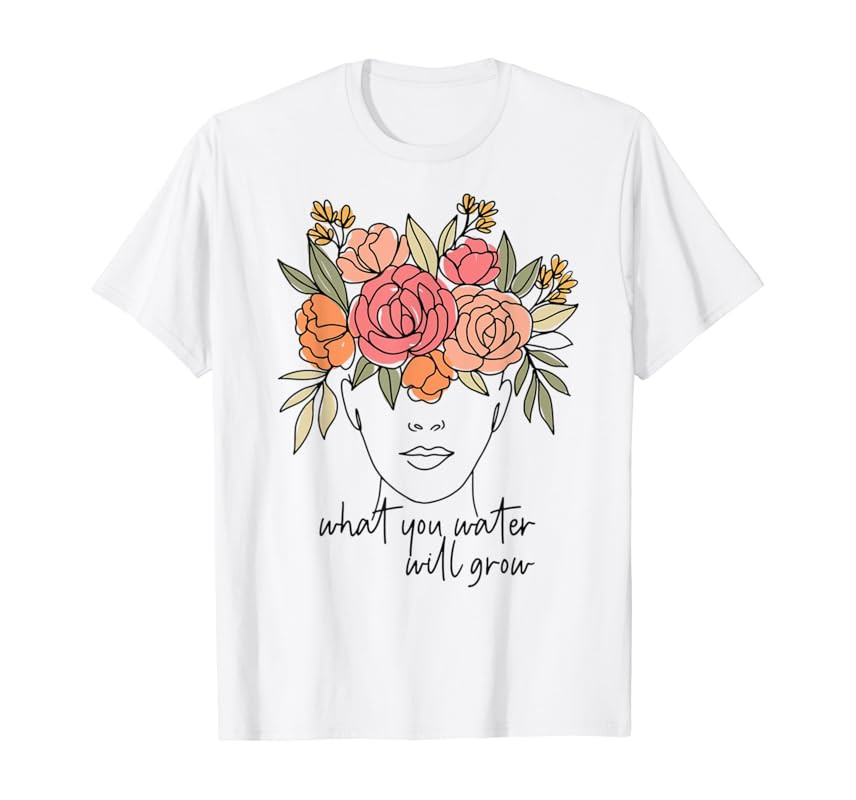 What You Water Will Grow Floral Brain Mental Health Matters T-Shirt | Amazon (US)