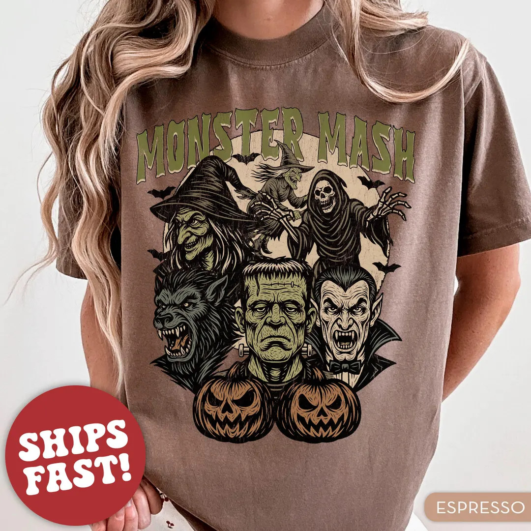 Comfort Colors® Monster Mash Shirt, Retro Halloween Shirt, Horror Shirt for Halloween, Spooky Te... | Etsy (US)