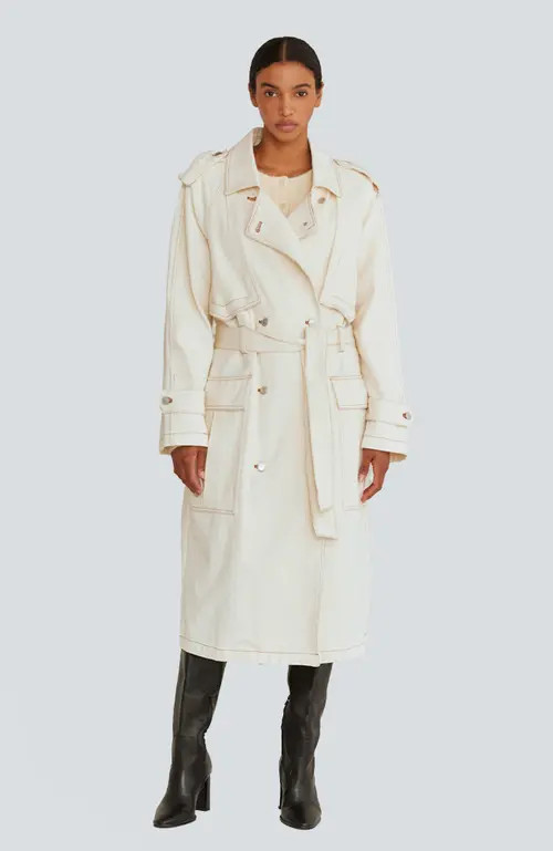 CRESCENT Denim Long Trench Coat in Cream at Nordstrom, Size X-Large | Nordstrom