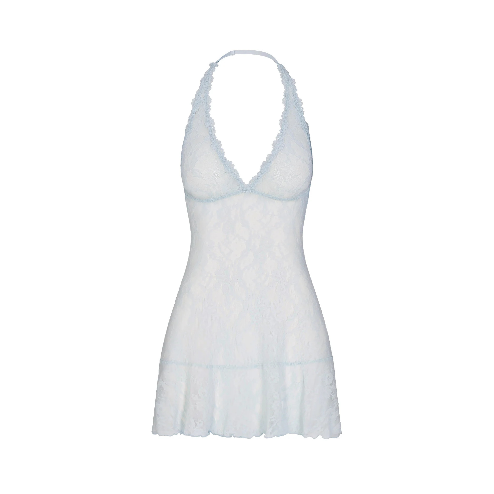 STRETCH LACE HALTER MINI DRESS | POWDER BLUE | SKIMS | SKIMS (US)