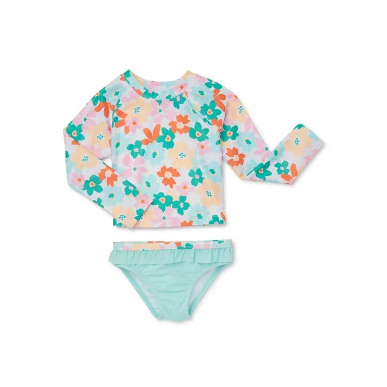 Wonder Nation Toddler Girl Long Sleeve Swim Rash Guard Set, Size 12M-5T | Walmart (US)