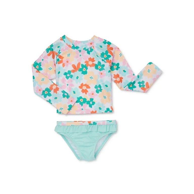 Wonder Nation Toddler Girl Long Sleeve Swim Rash Guard Set, Size 12M-5T | Walmart (US)