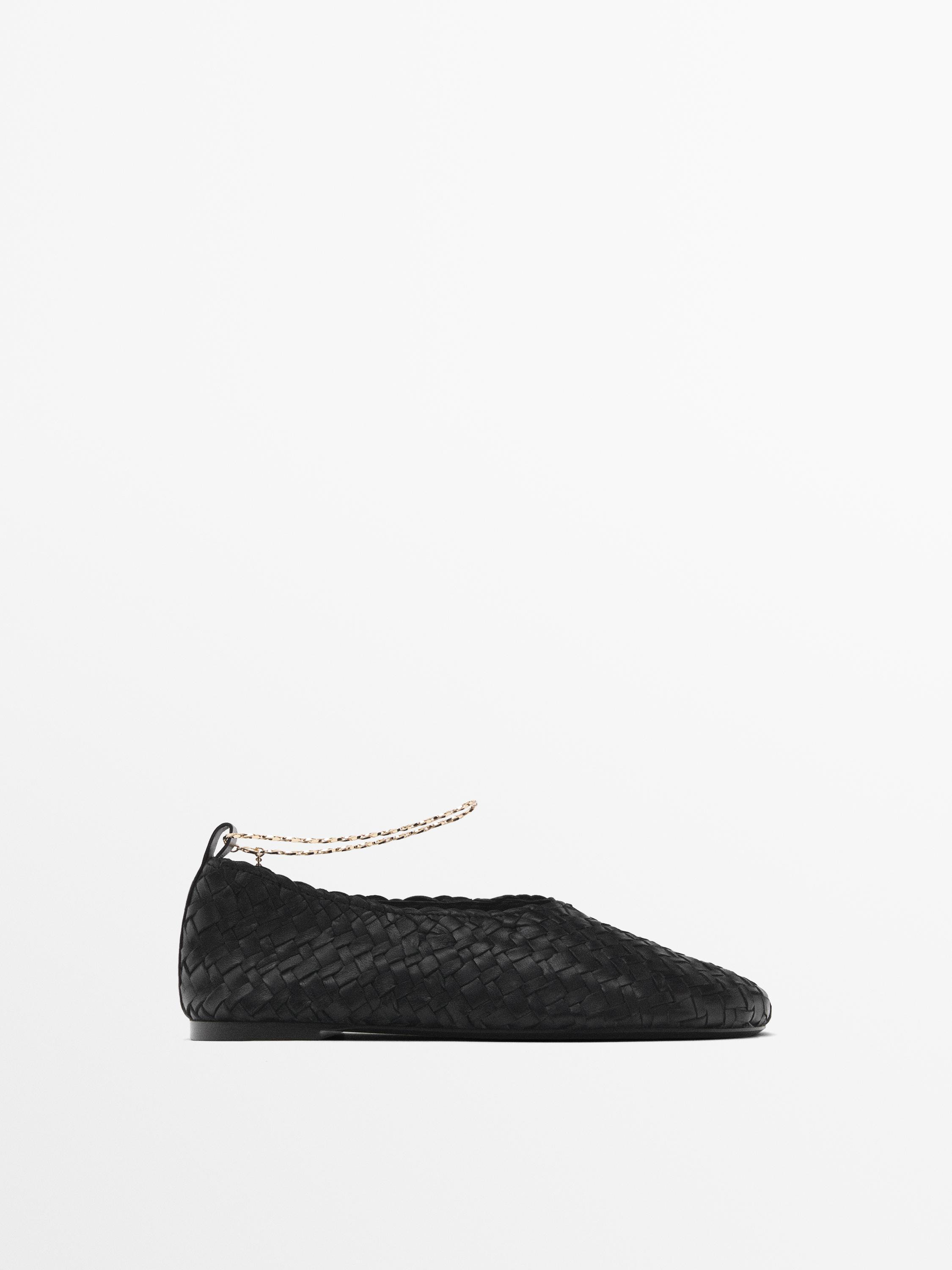 Braided ballet flats with ankle strap | Massimo Dutti UK