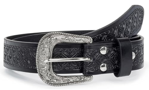 NociHah Adjustable Vintage Western-Belts for Women Men Engraved Floral Metal Buckle-Belts Cowboy-Cowgirl-Belt Waist 28"-38" | Amazon (US)