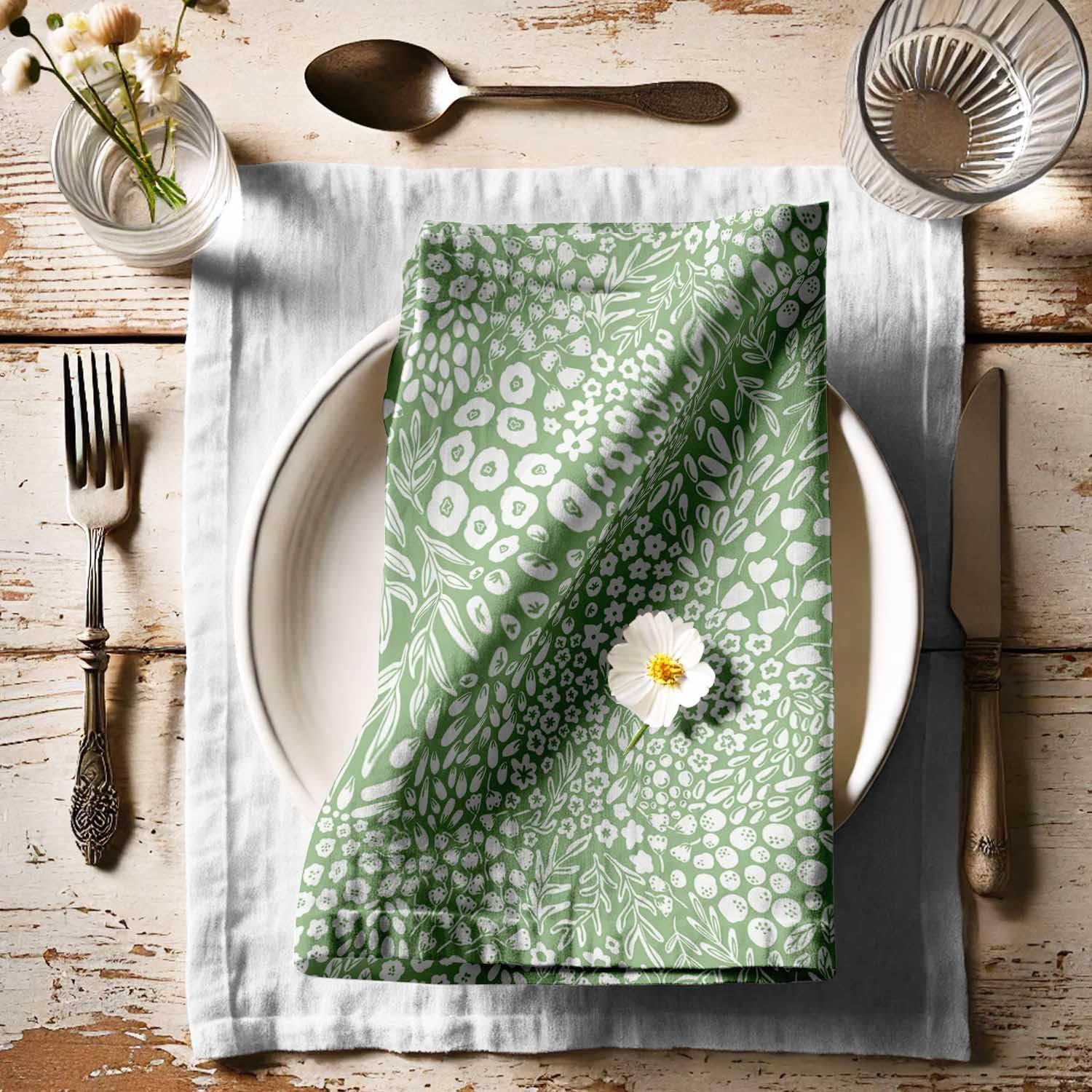 Mini Meadow Floral Print Cotton Canvas Napkins - Set of 12, 20x20 Inches, Soft Green Accents, Per... | Amazon (CA)