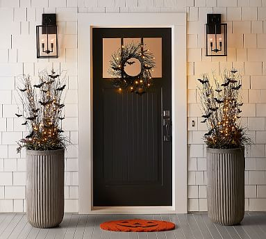Pre-Lit Black Glitter Branch Wreath with Bats | Pottery Barn (US)