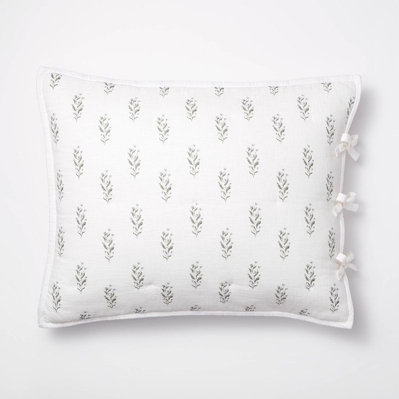 Lofty Cotton Slub Wood Block Floral Quilt Sham White - Threshold™ designed with Studio McGee | Target