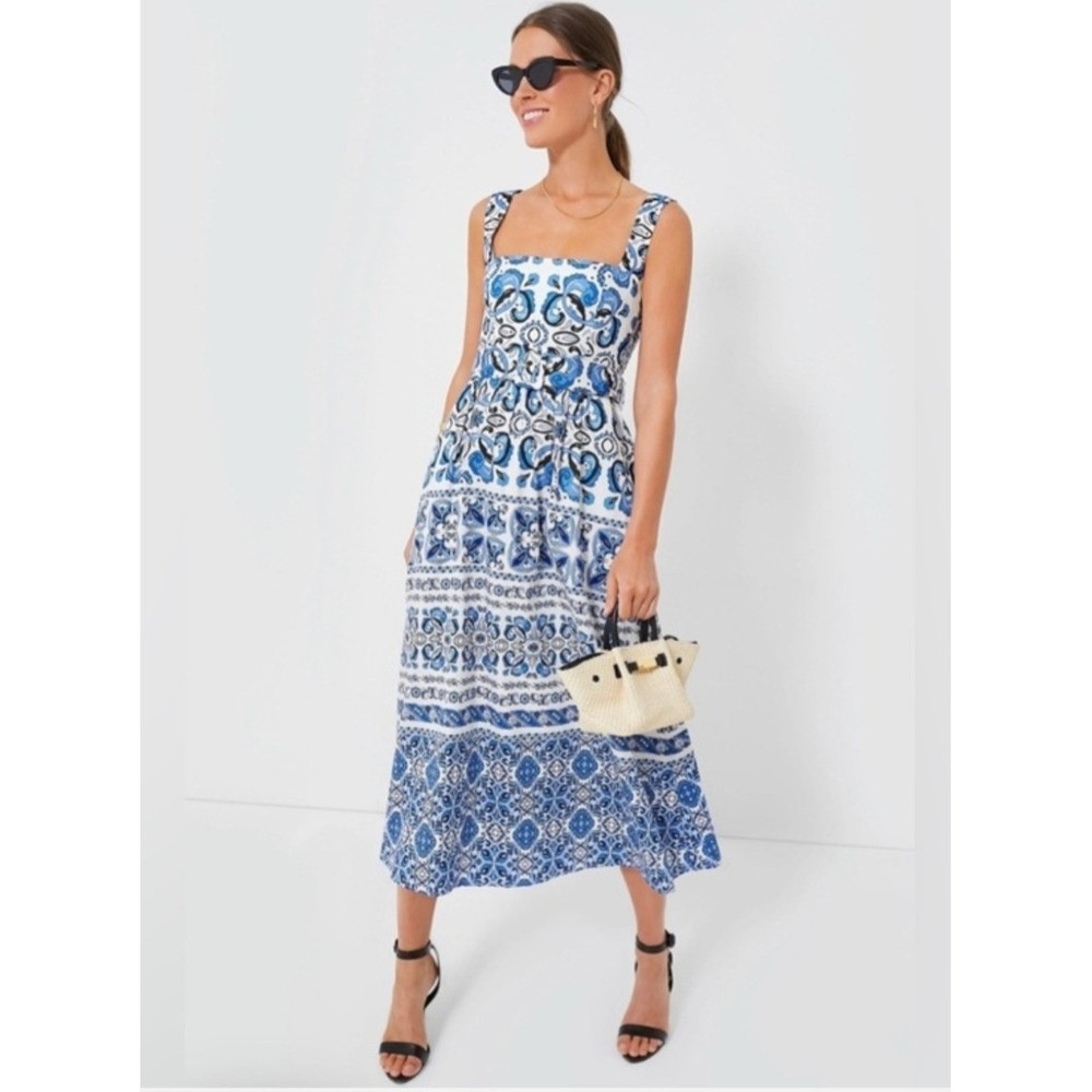 Tuckernuck Blue Majolica Dress Blue White Paisley Tile Maxi Tank Sundress XL NWT | Poshmark