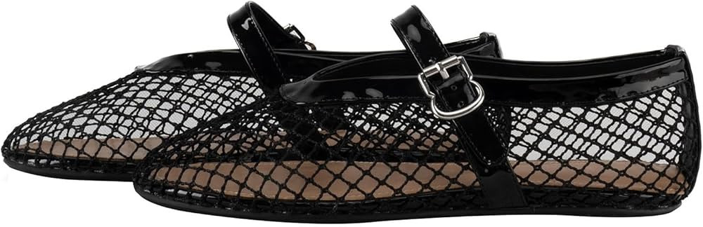 Women's Mesh Ballet Flats,Fishnet Ballerina Buckle Strap Shoes,Mary Jane Flats Casual Comfortable... | Amazon (US)