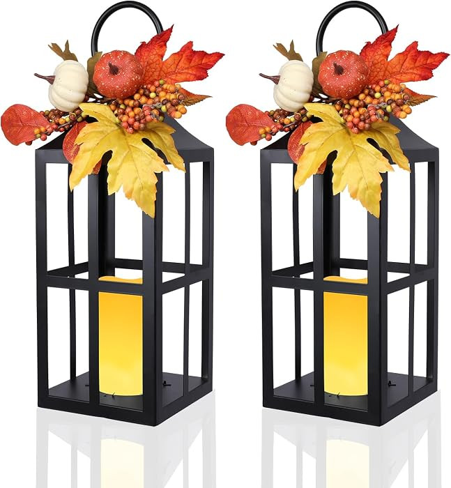 Bdor Fall Lanterns LED Candles 2 Pack 17.7 Inch Thanksgiving Decor Timer | Amazon (US)