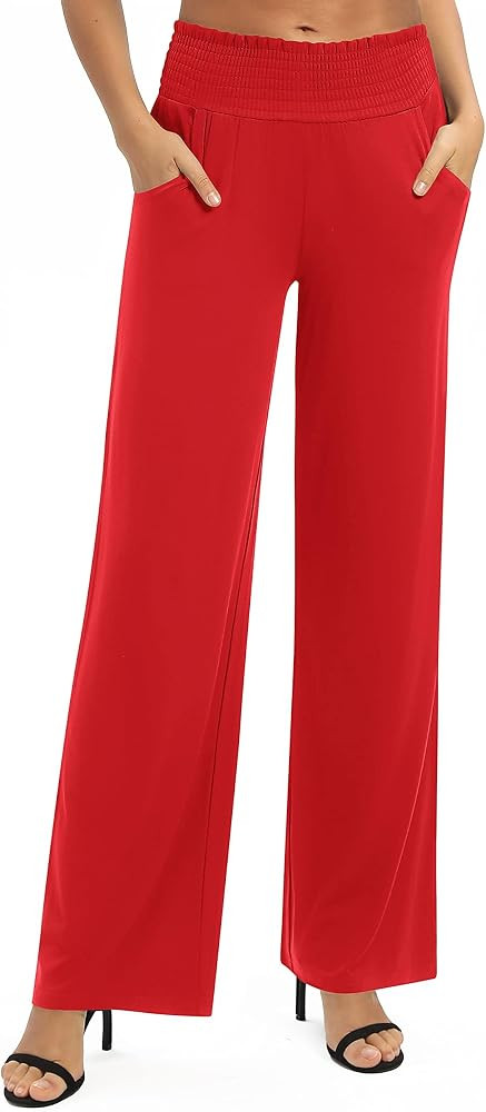 Urban CoCo Womens High Waist Flowy Palazzo Pants Elastic Waist Wide Leg Stretchy Straight Leg Dre... | Amazon (US)