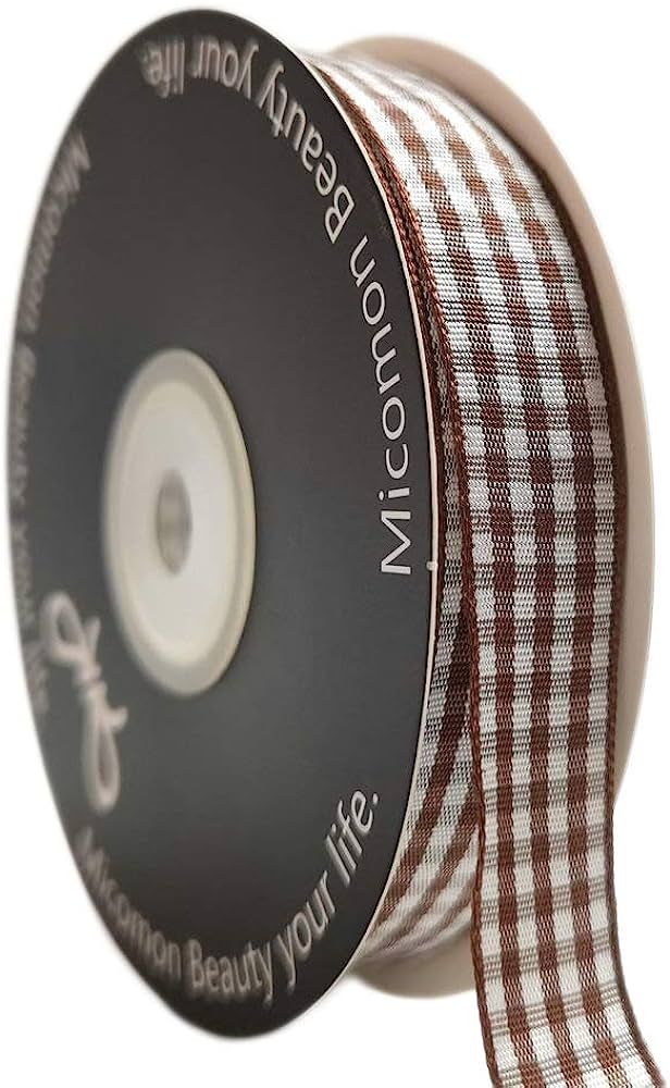 Micomon Brown and White Gingham Ribbon Brown Gingham Ribbon 25 Yards Each Roll 100% Polyester (5/... | Amazon (US)