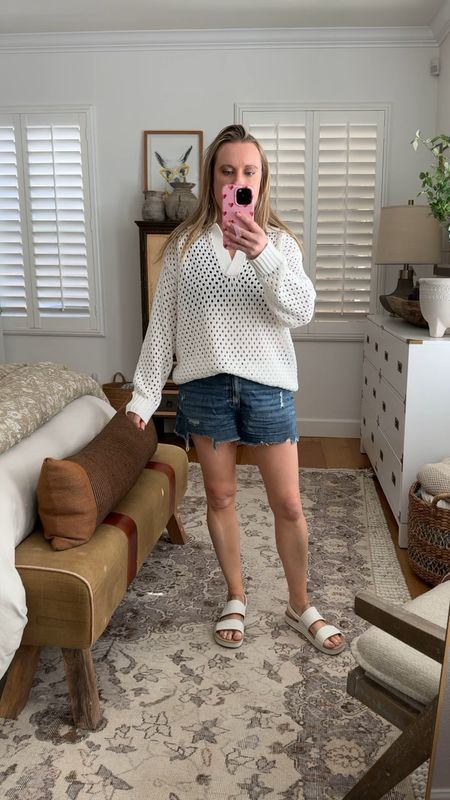 Also got this cute crochet top! Love the collar detail. Wearing a small. Aerie tops tend to run a little big. And these aerie shorts are a must have! I’ve had them for a couple years. They are elastic in the back so they fit well. Wearing a medium 

#LTKover40 #LTKstyletip #LTKSpringSale