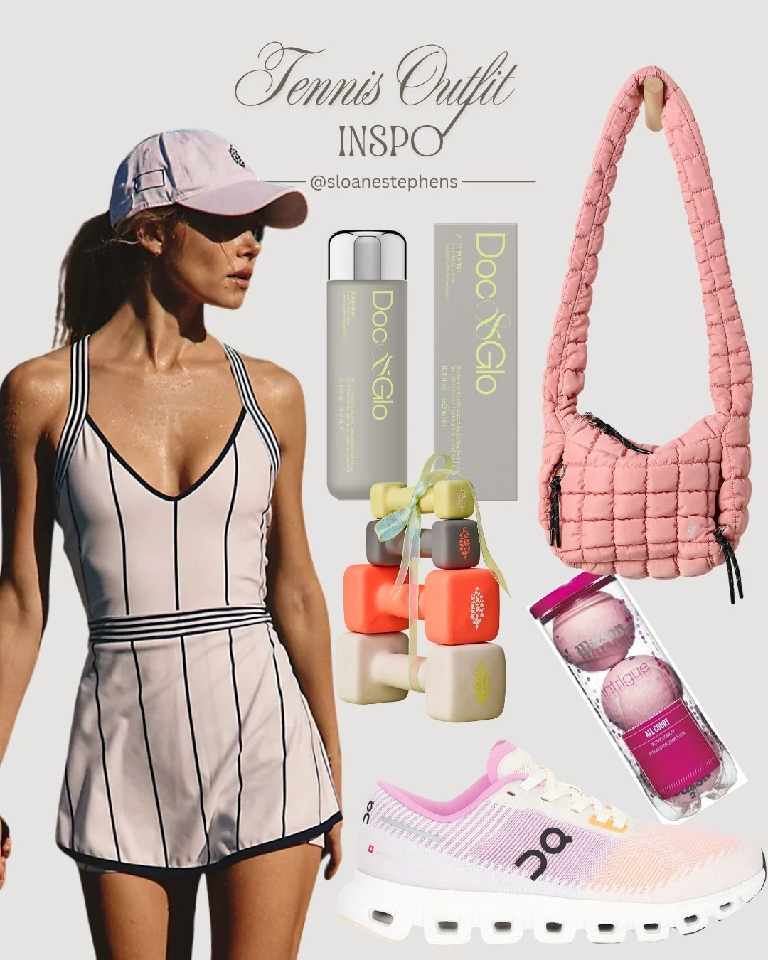 Tennis Outfit Inspo (Doc & Glo + On Running) 
Game, set, glow 🎾✨
My go-to tennis outfit inspo — lightweight romper, pastel On Running sneakers, and the ultimate Doc & Glo glow essentials for post-match hydration.
Fresh, feminine, and functional 🩷
 
#TennisOutfit #AthleisureStyle #SloaneStephens #OnRunning #DocAndGlo #TennisLook #LTKfit #LTKsport #TennisFashion #SkincareGoals #OOTD #LTKactive #SportswearStyle #TennisAesthetic 

 #LTKootd #LTKActive #LTKSaleAlert