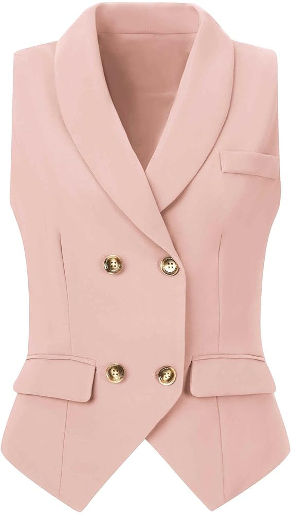Allegra K Women's Suit Vest Double Breasted Business Lapel Dressy Waistcoat Vest | Amazon (US)