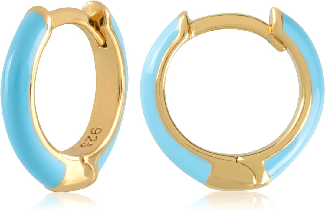 14K Gold Plated Sterling Silver Enamel Color Huggie Hoop Earrings for Women – Wide Range of Vib... | Amazon (US)