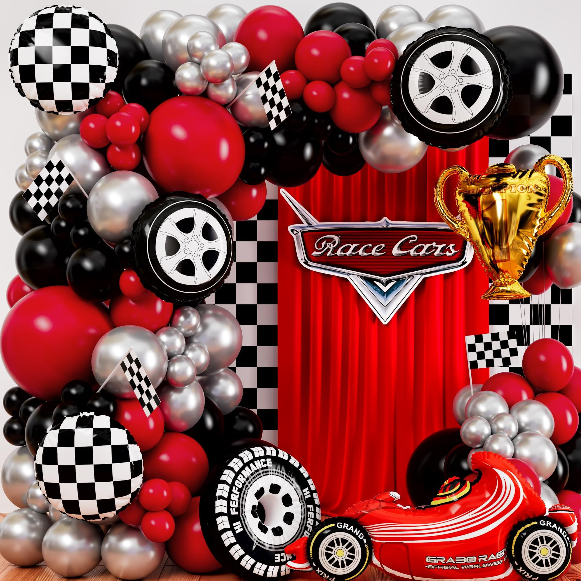 ALL-IN-1 Race Car Balloon Arch Kit with BONUS Trophy & Number 2 - Cars Balloon Garland Kit for Li... | Amazon (US)