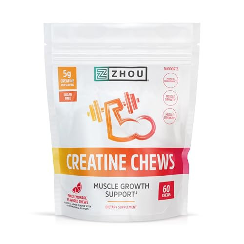 Zhou Nutrition Creatine Monohydrate Chewables 5g for Men & Women, Sugar Free, Organic, Non GMO, Pink Lemonade, 60 Creatine Gummies | Amazon (US)