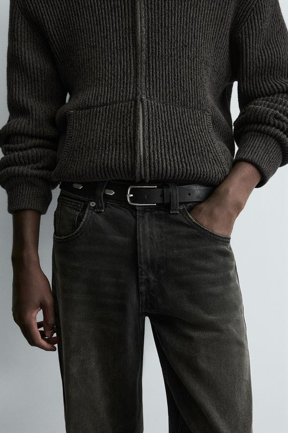 STUDDED LEATHER BELT | Zara US