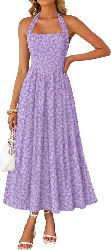 ZESICA Women's Summer Sleeveless Floral Maxi Dresses 2026 Halter Neck Flowy A Line Formal Cocktai... | Amazon (US)