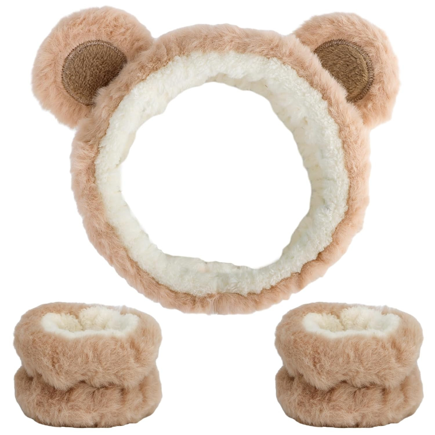 Canitor Face Wash Headband with Wrist Towels - Soft Coral Fleece Spa Makeup Headband, Cute Animal Elastic Skincare Design with Bear Ears | Amazon (US)