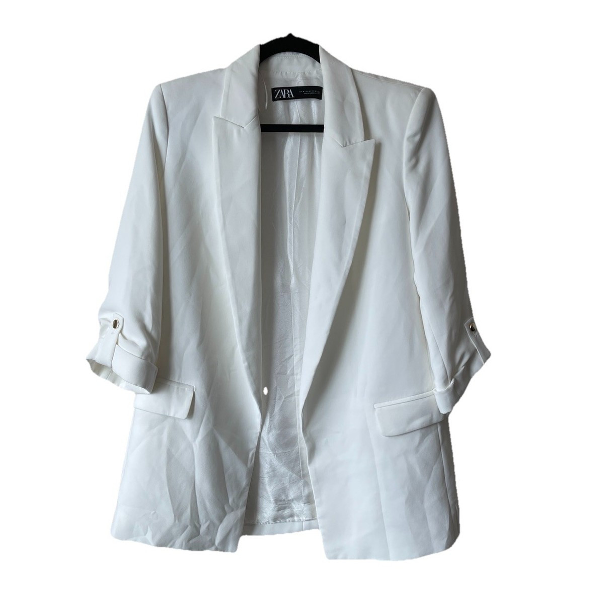Zara Women’s White Oversized Roll Sleeve  Blazer With Gold Buttons  Med | eBay US