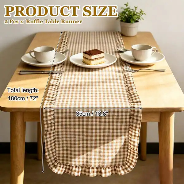 Plaid Gingham Ruffle Table Runner - Brown Plaid - 2 Pcs | Bed Bath & Beyond