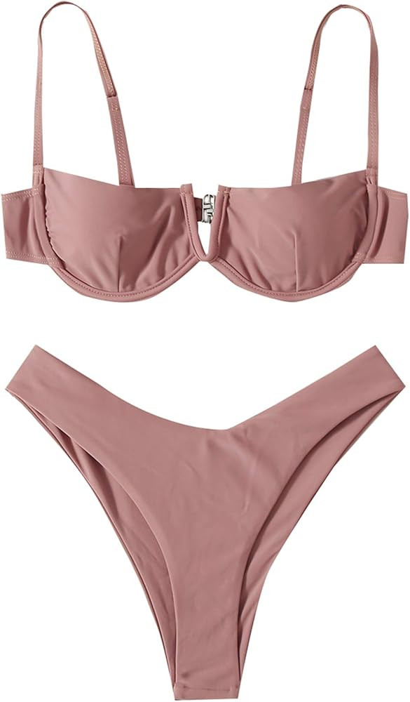Verdusa Women's Underwire Bra High Cut Bikini Set Beach Two Piece Bathing Suit | Amazon (US)