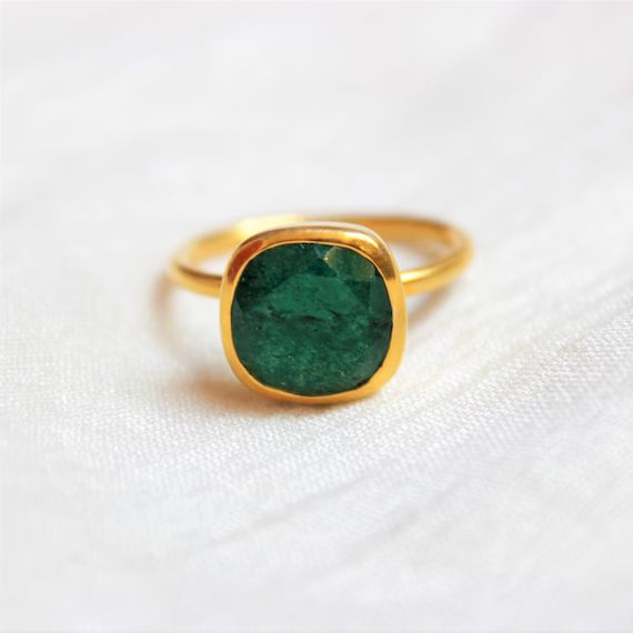Read the full title
    Aventurine Ring, Sterling Silver Ring, Gold Plated Ring, Green Aventurine... | Etsy (US)