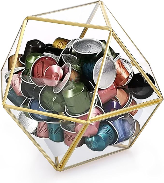 ELLDOO Gold Glass Coffee Pods Holder, Large Capacity 14 Sided Glass Box for K Cups & Nespresso Ca... | Amazon (US)