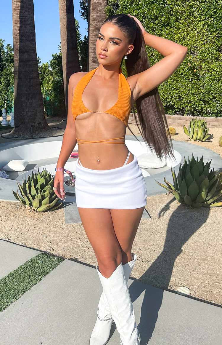 Elva White Knit Mini Skirt | Beginning Boutique (AU)