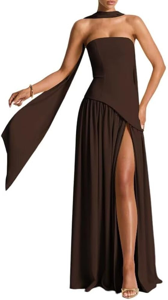Strapless Bridesmaid Dresses Long with Scarf 2025 Satin Pleated Prom Dress VS190 | Amazon (US)
