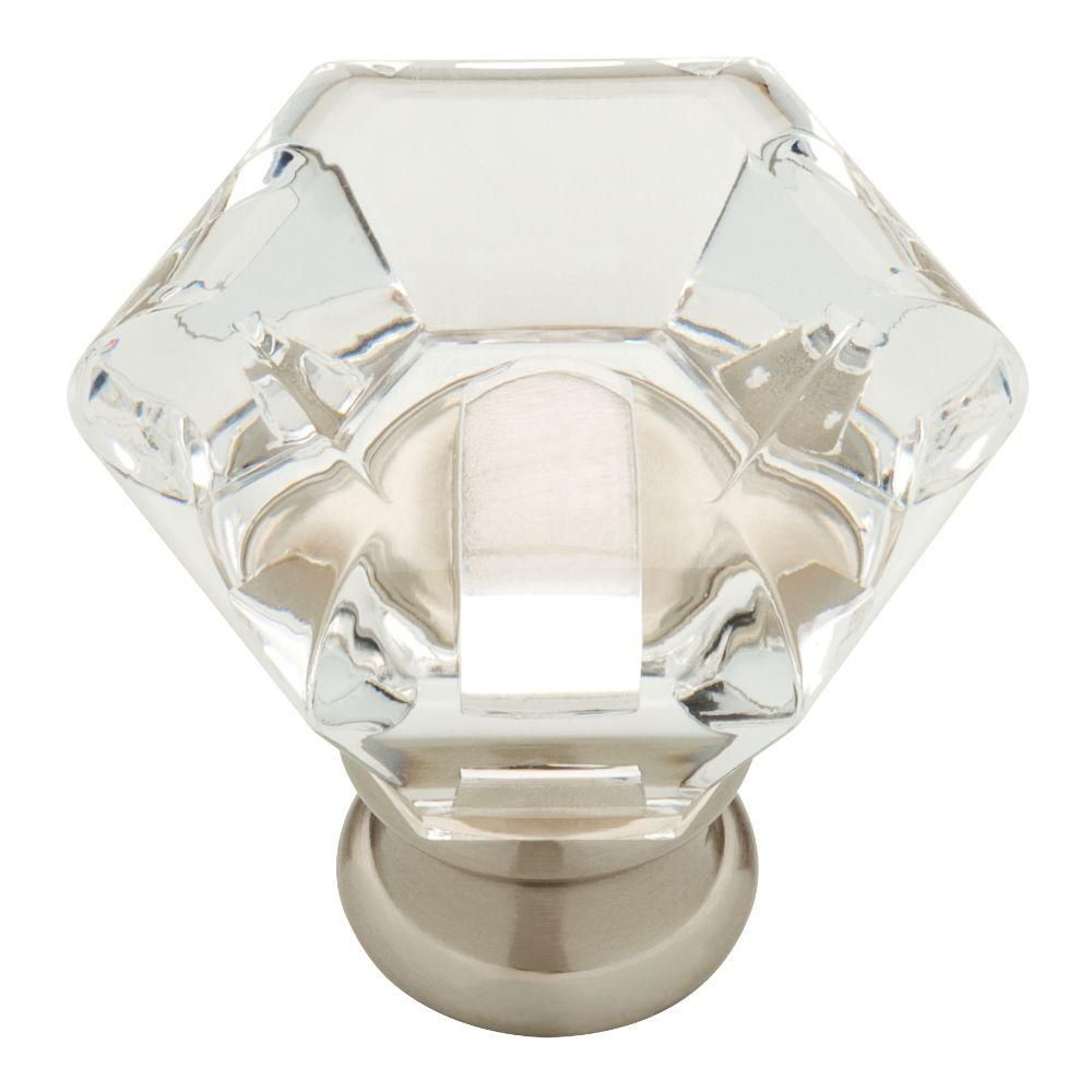 Modern Hexagon 1-3/4 in. (45mm) Satin Nickel and Clear Acrylic Cabinet Knob | The Home Depot