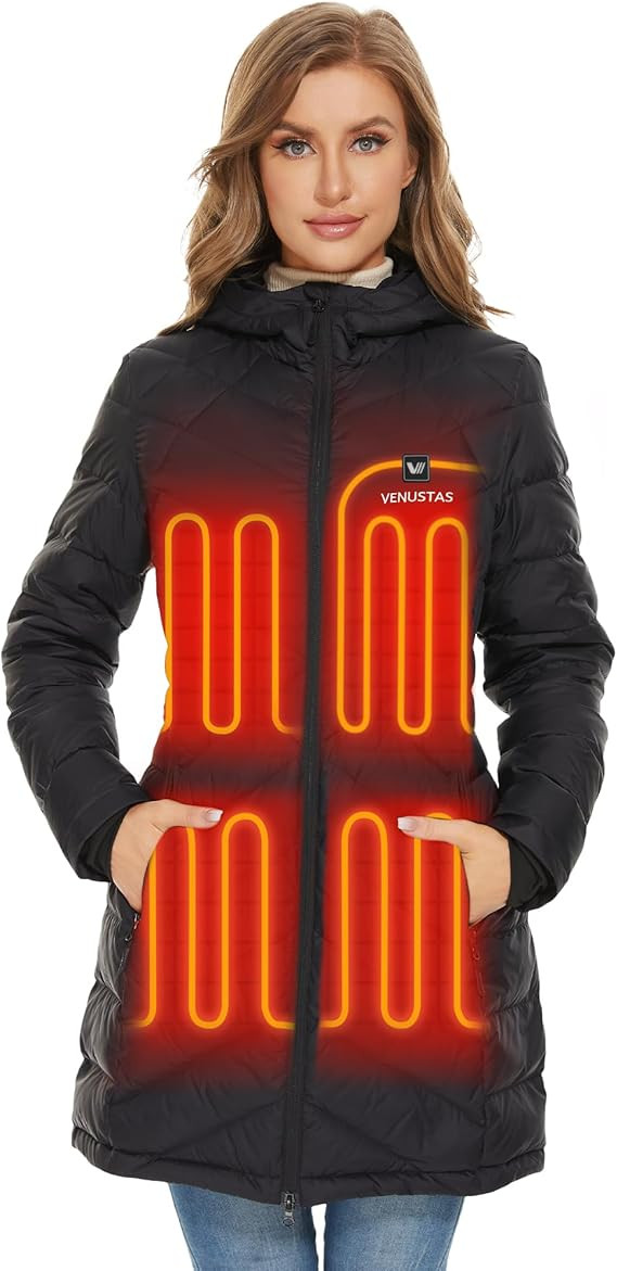 Venustas Women's Long Heated Down Jacket with Battery, Electric Puffer Jacket with 90% Duck Down ... | Amazon (US)