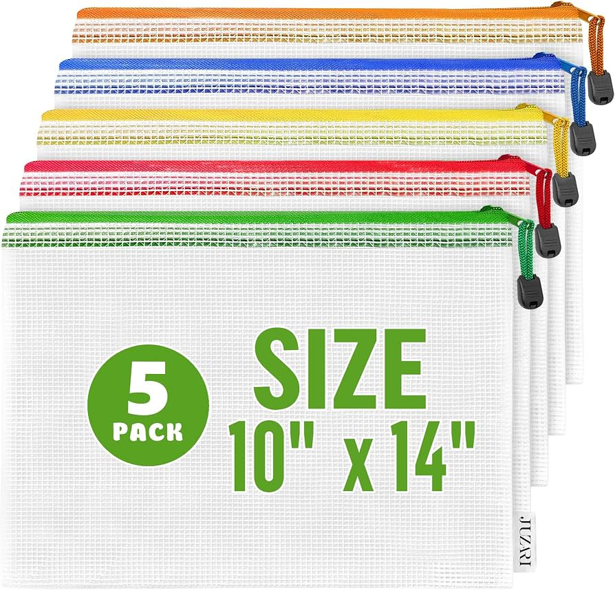 5 Pack Mesh Zipper Pouch Bags 10x14 inch - Plastic Zipper Pouches for Organizing - Document Bags ... | Amazon (US)