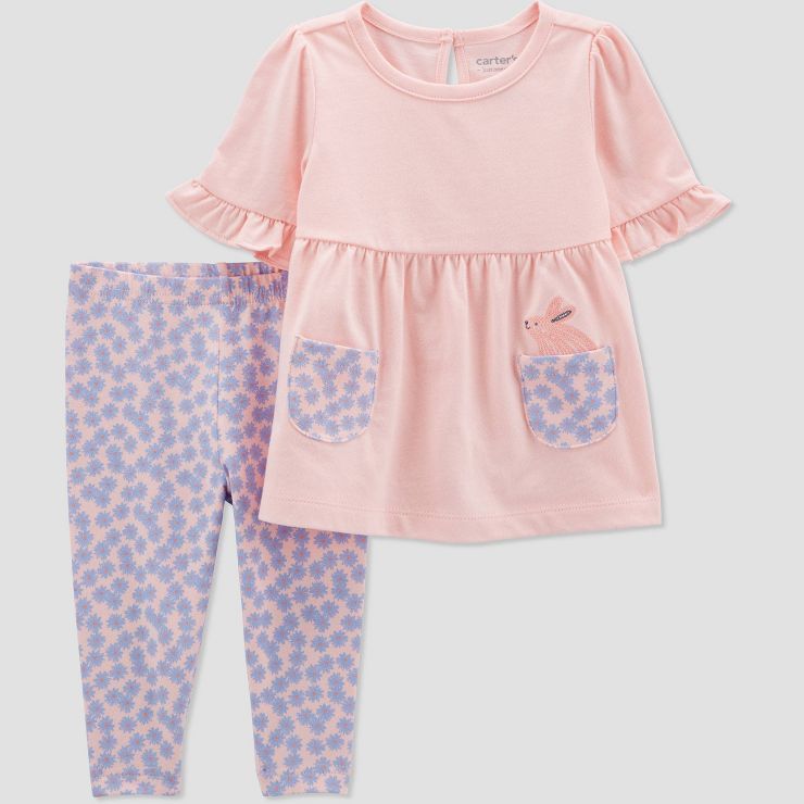 Carter's Just One You® Baby Girls' Bunny Short Sleeve Top & Bottom Set - Light Pink | Target
