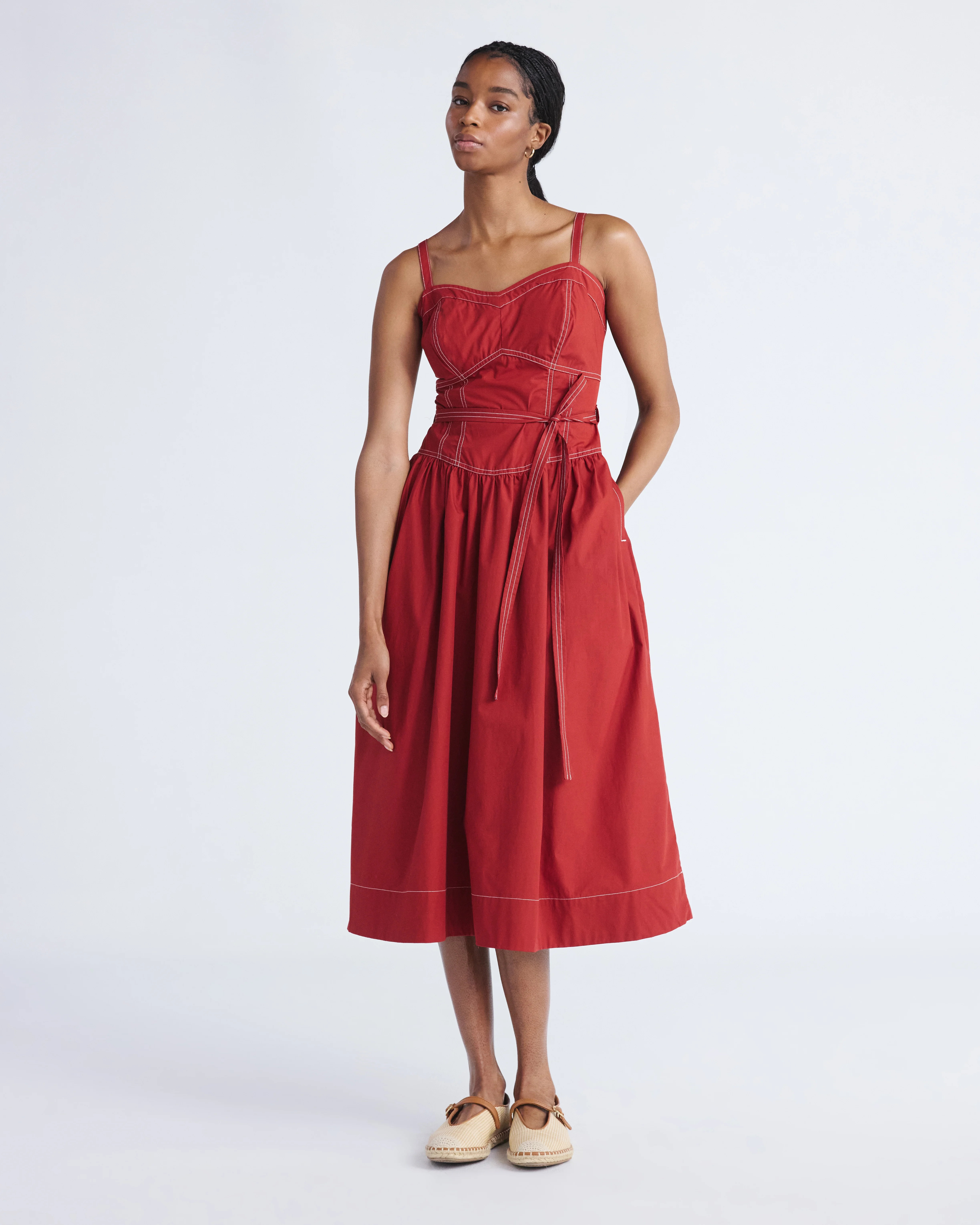 Free Assembly Women's and Women's Plus Sweetheart Belted Cotton Utility Midi Dress, Sizes XS-4X | Walmart (US)