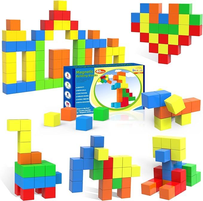 Dolanus Magnetic Blocks for Toddler Toys - 40 Pieces, Max Magnets Strong Magnetic Building Tiles ... | Amazon (US)