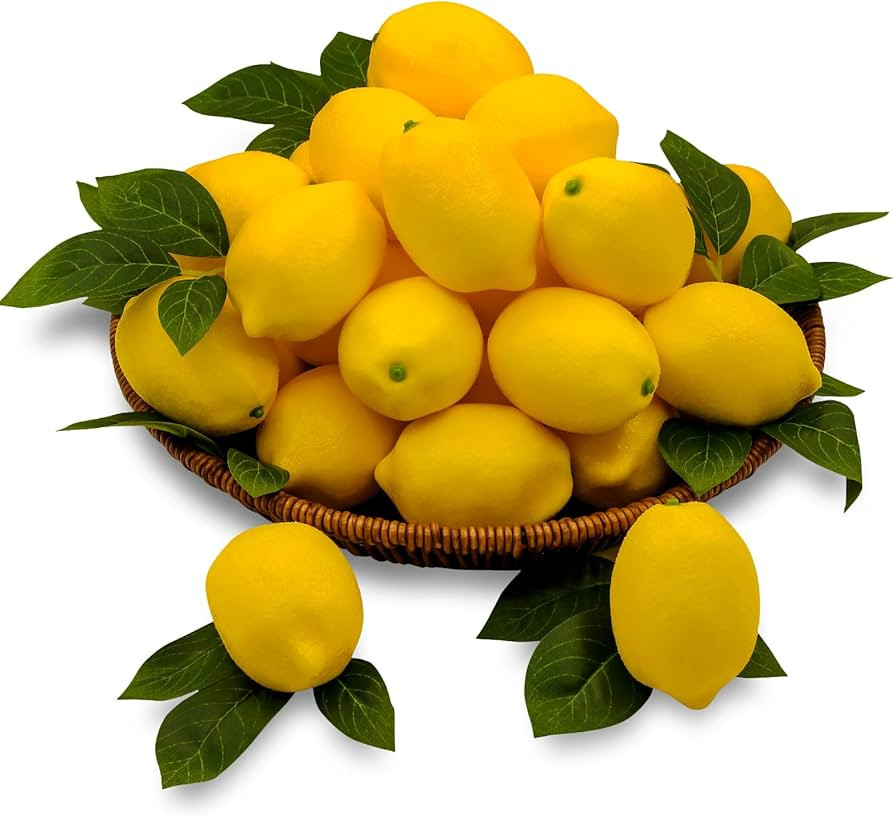 20Pcs Fake Lemons Artificial Fruits with 25 Leaves Faux Yellow Lifelike Plastic Lemon Decorations... | Amazon (US)