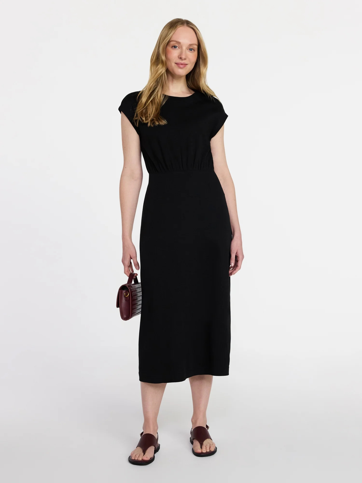 Time and Tru Women’s Cotton Knit Midi Dress with Dolman Sleeves, Sizes XS-XXXL | Walmart (US)