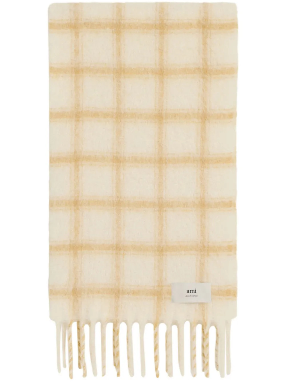 AMI Paris Check Pattern Fringed Scarf | Neutrals | FARFETCH UK | Farfetch Global